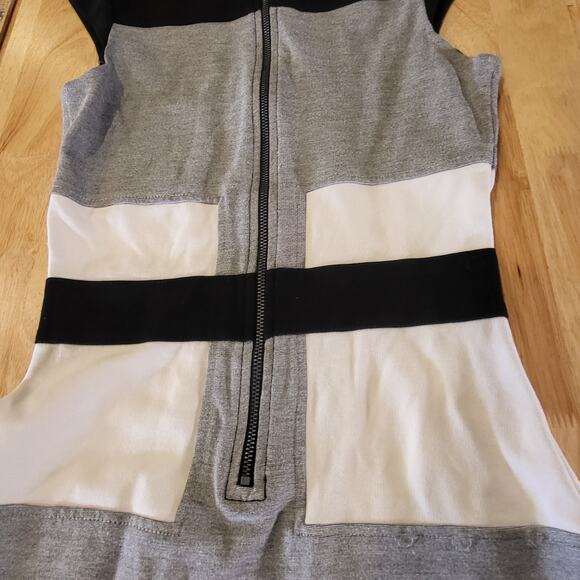 French Connection Black Gray White Sleeveless Jersey Knit Pencil Dress Zip - Picture 13 of 14
